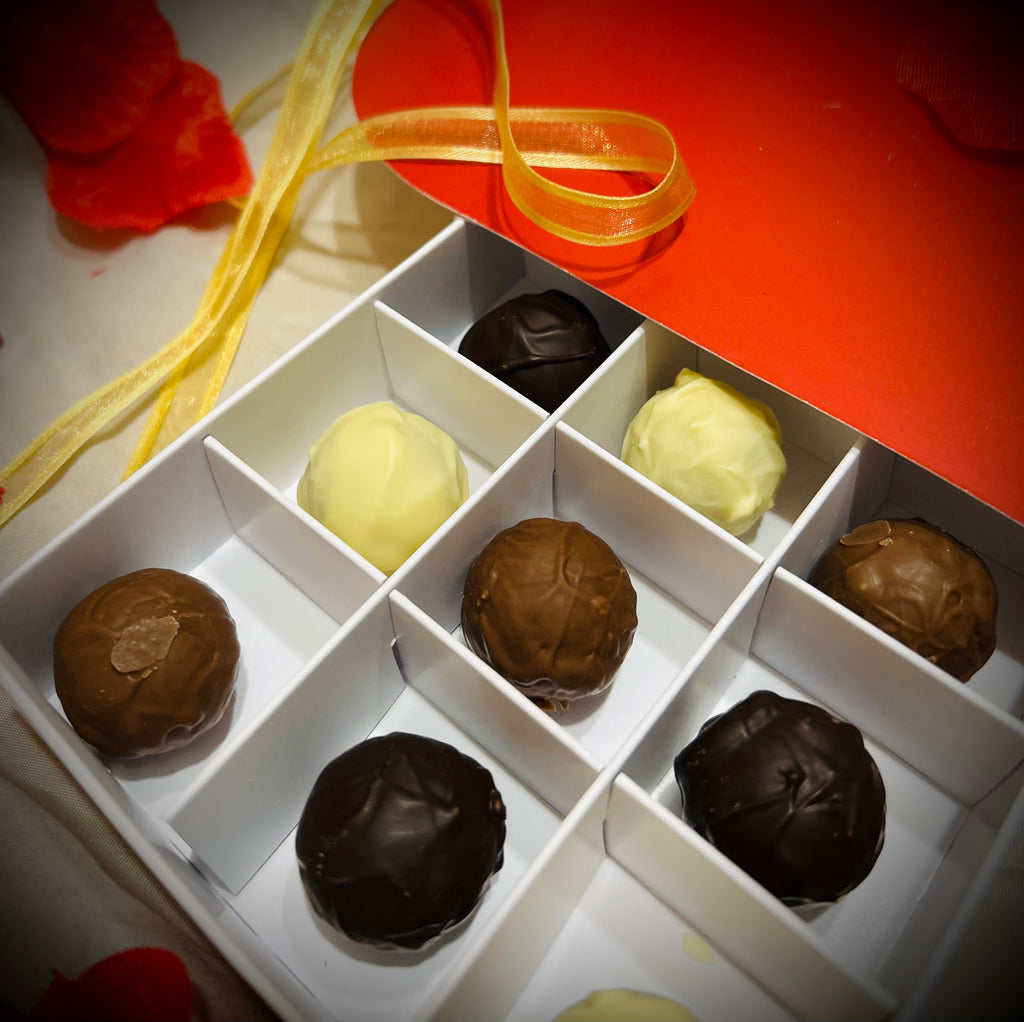Box of Chocolates - for Valentine's Day - Love - Gifting - Red Heart Shaped Box - 9 Artisan Belgian Chocolate Truffles - Flavour Journey Experience