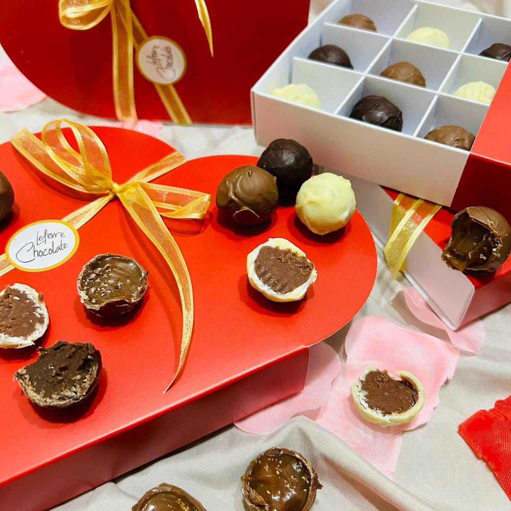 Box of Chocolates - for Valentine's Day - Love - Gifting - Red Heart Shaped Box - 9 Artisan Belgian Chocolate Truffles - Flavour Journey Experience