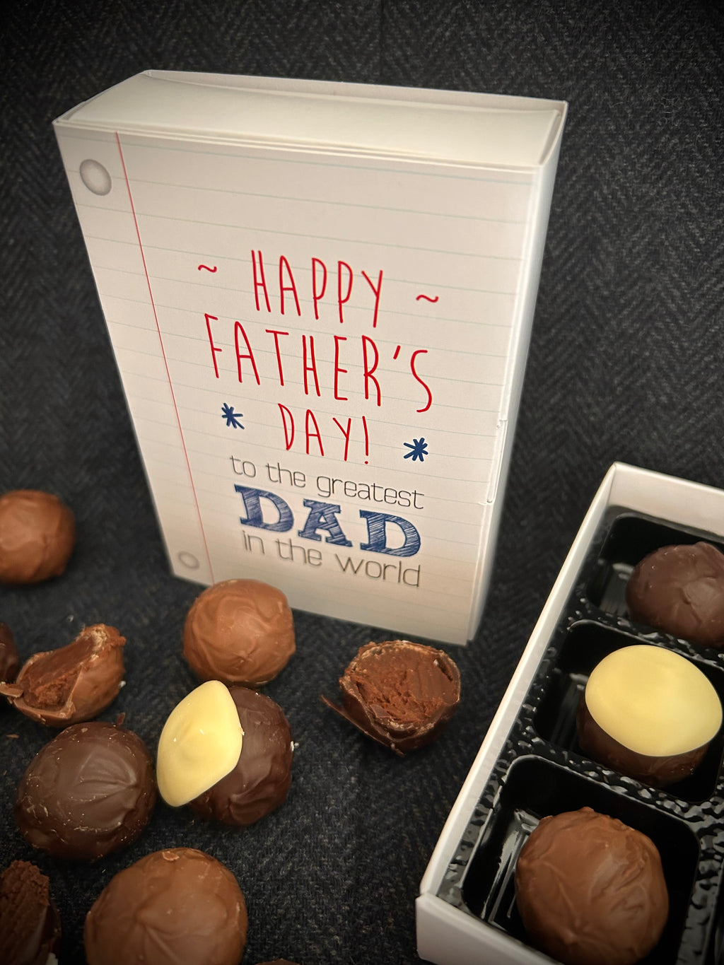 Premium Belgian chocolate truffles in limited edition Father's Day packaging