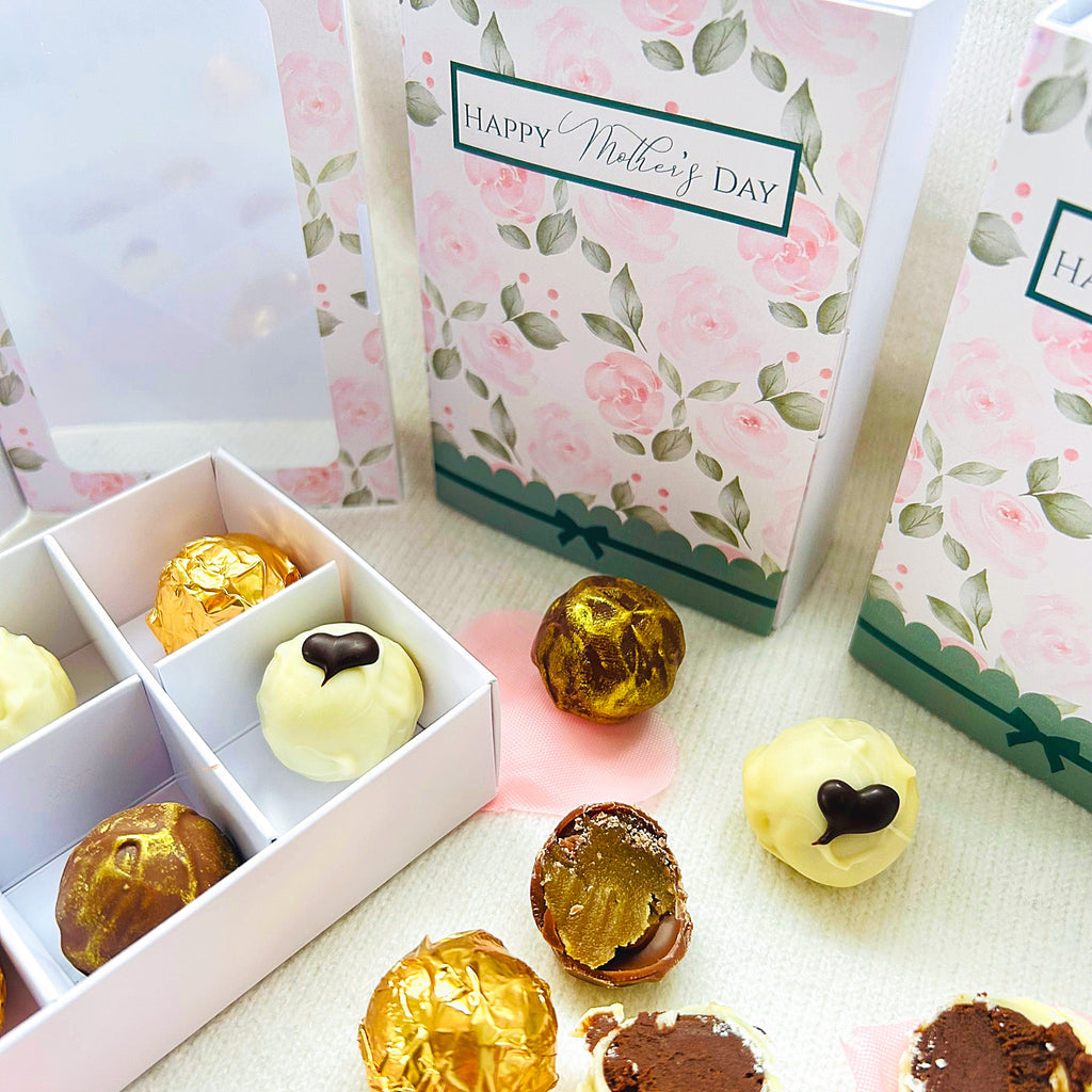 Mother's Day floral box of 6 Lefevre Chocolate Artisan Belgian Chocolate Truffles - gift box of chocolates - totally handmade in Shropshire