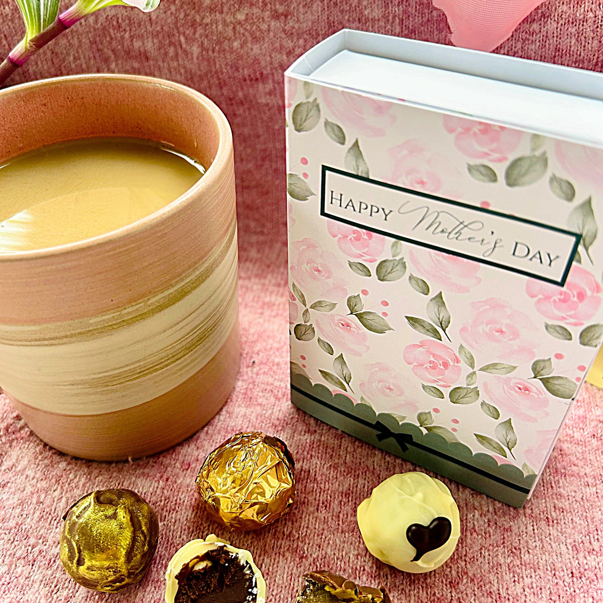 Mother's Day floral box of 6 Lefevre Chocolate Artisan Belgian Chocolate Truffles - gift box of chocolates - totally handmade in Shropshire